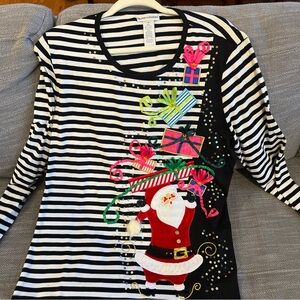 Drapers Damons Christmas Sweater Sequins Plus Size 1x Holiday Black  White